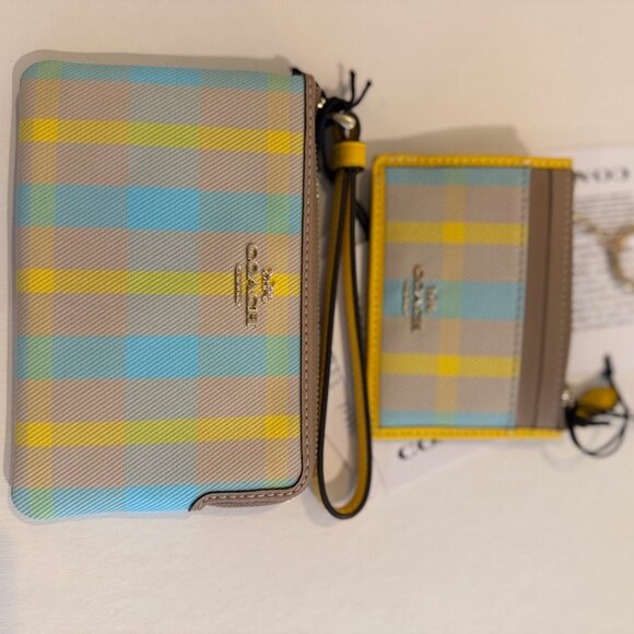 Coach Mini Skinny Id Case w wristlet/wallet /Plaid Print set/ yellow haze/ multi - Picture 13 of 16